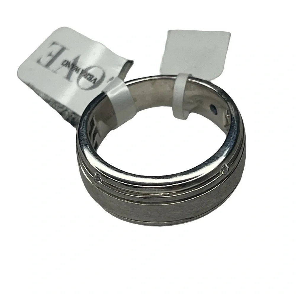 Vera Wang Men's 1/20 CT. T.W. Diamond Four Stone Wedding Band in 14K White Gold - Picture 4 of 14